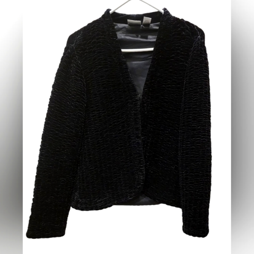 Chicos black waffle velvet long sleeve jacket, size 1 (M/8)